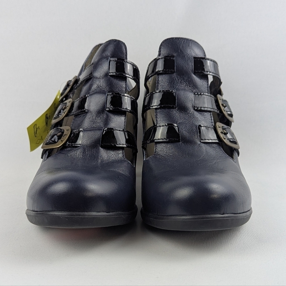 FLY London Kacy Ankle Boot Leather Buckle Straps Navy Black EU41 US 10-10.5 NWT - Picture 7 of 16